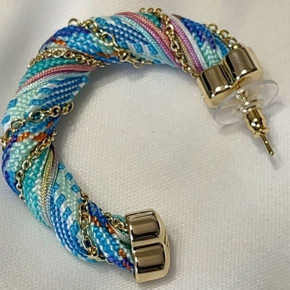 Kendra Scott Earrings Masie Corded Hoop Gold Pastel Mix Blue Summer Spring - Picture 7 of 8